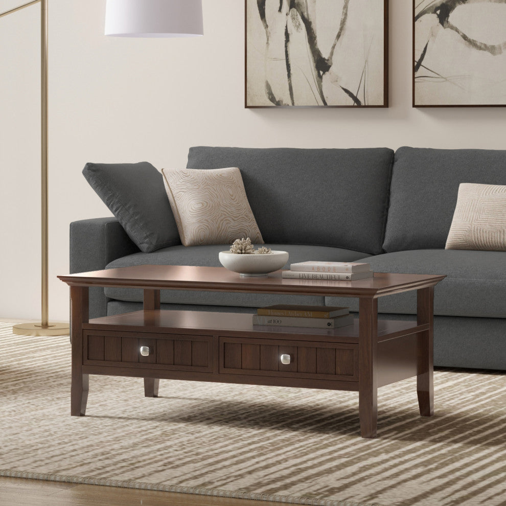 Acadian Solid Wood Coffee Table With Drawer, Brunette Brown