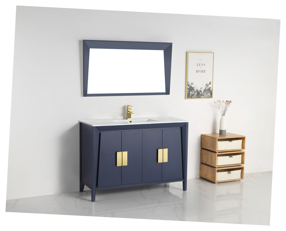 60" Larvotto Navy Blue Modern Double Sink Bathroom Vanity, No Matching Mirror
