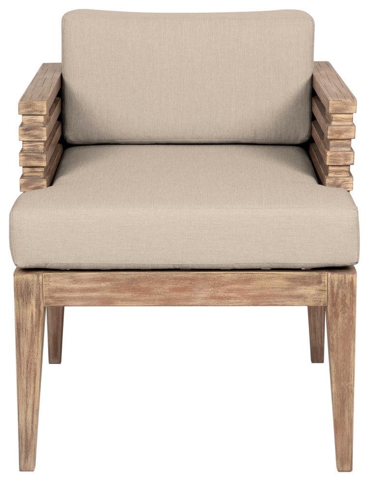 Vivid Outdoor Patio Dining Chair, Light Eucalyptus Wood Taupe Olefin Cushions