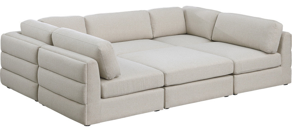 Beckham Linen Textured Fabric 6-Piece Modular U-Shaped Sectional, Beige