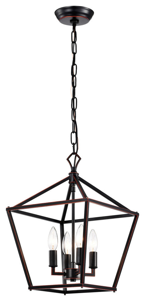 4-Light Oil Rubbed Bronze Lantern Pendant Chandelier 12 in.