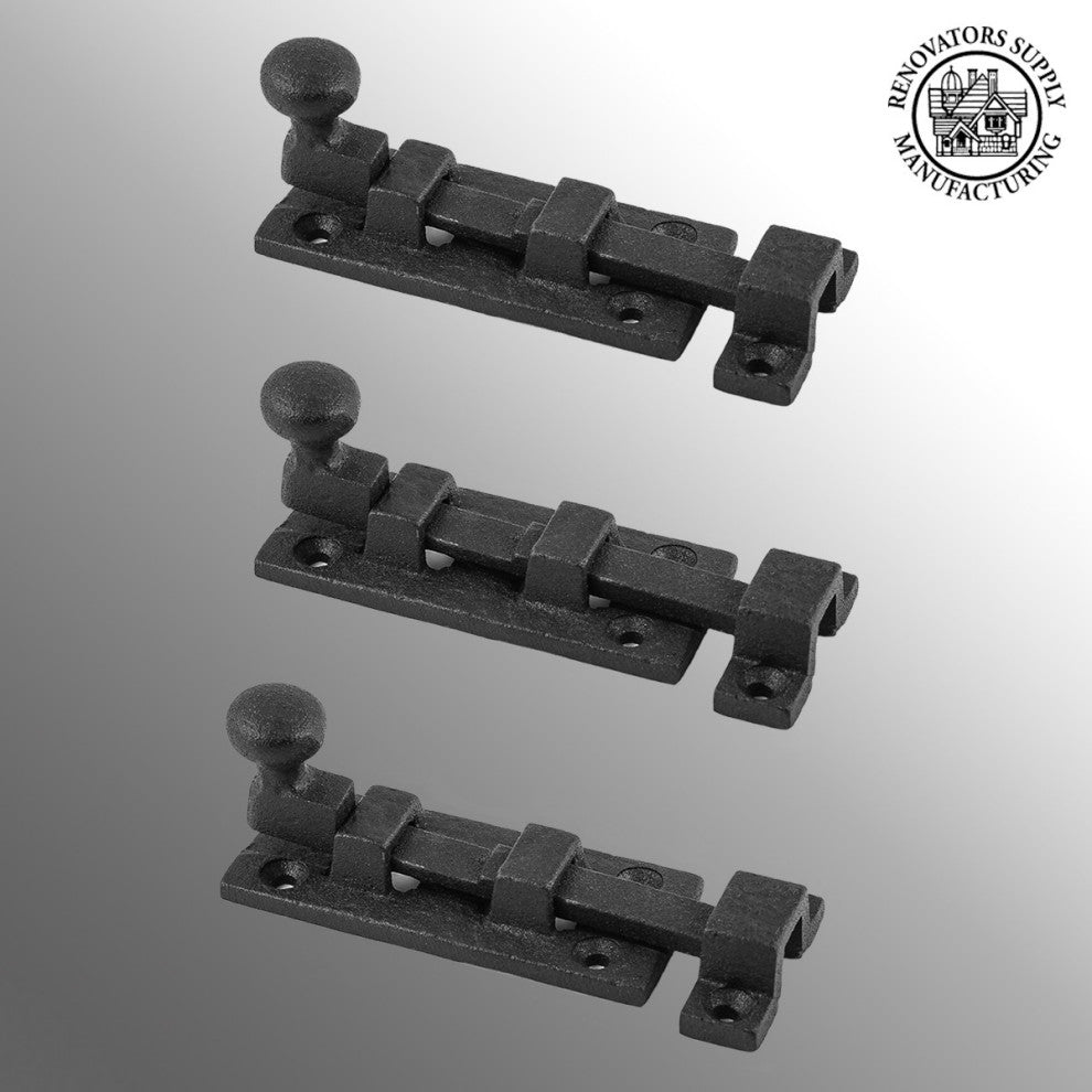 Black Wrought Iron Slide Bolt 3.5" Wide Rustproof Finish Door Bolt