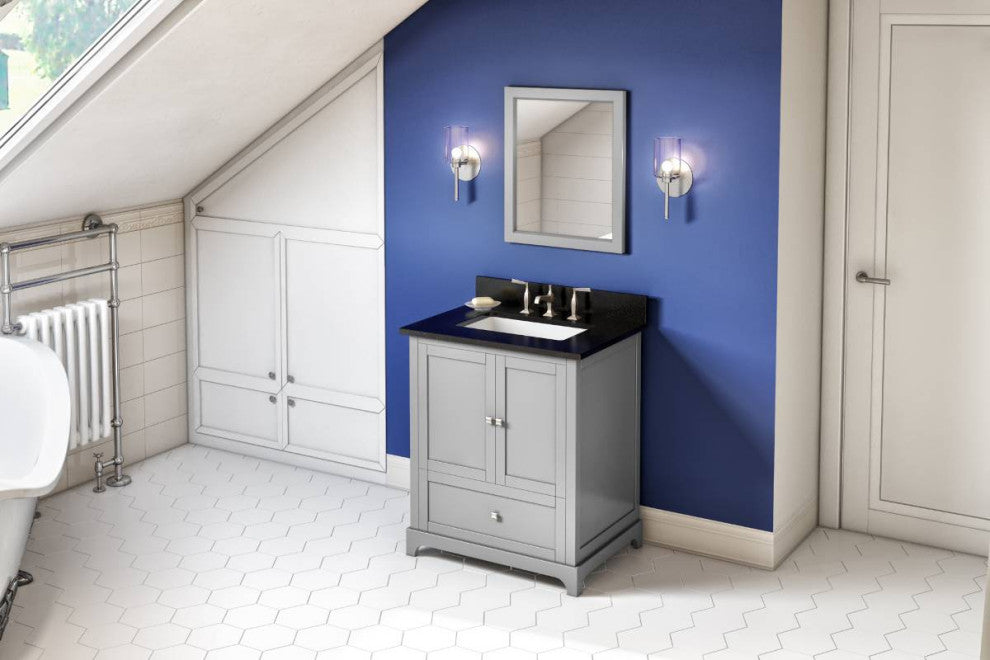 Addington Modern 30" Grey Vanity, Black Granite Vanity Top