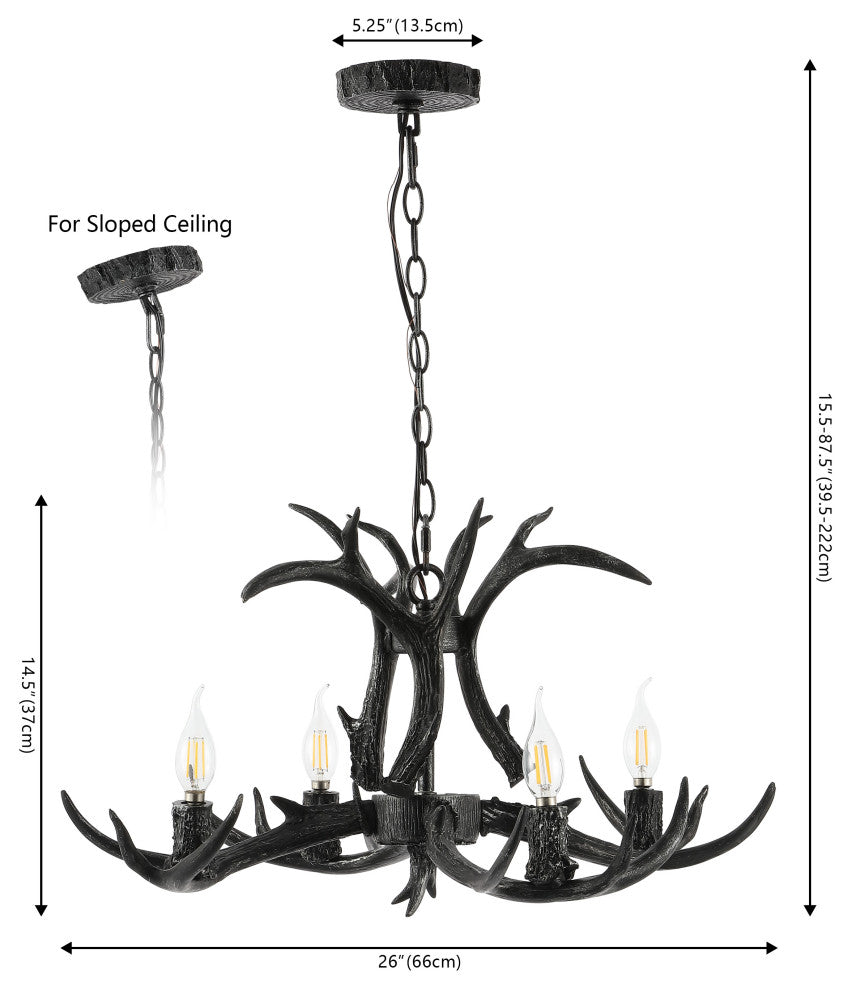 Eldora 26" Adjustable Resin Antler 4-Light LED Chandelier, Black