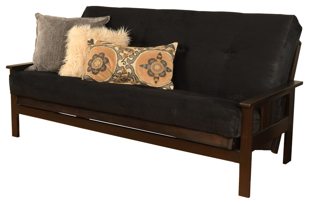 Caleb Frame Futon With Espresso Finish, Suede Black