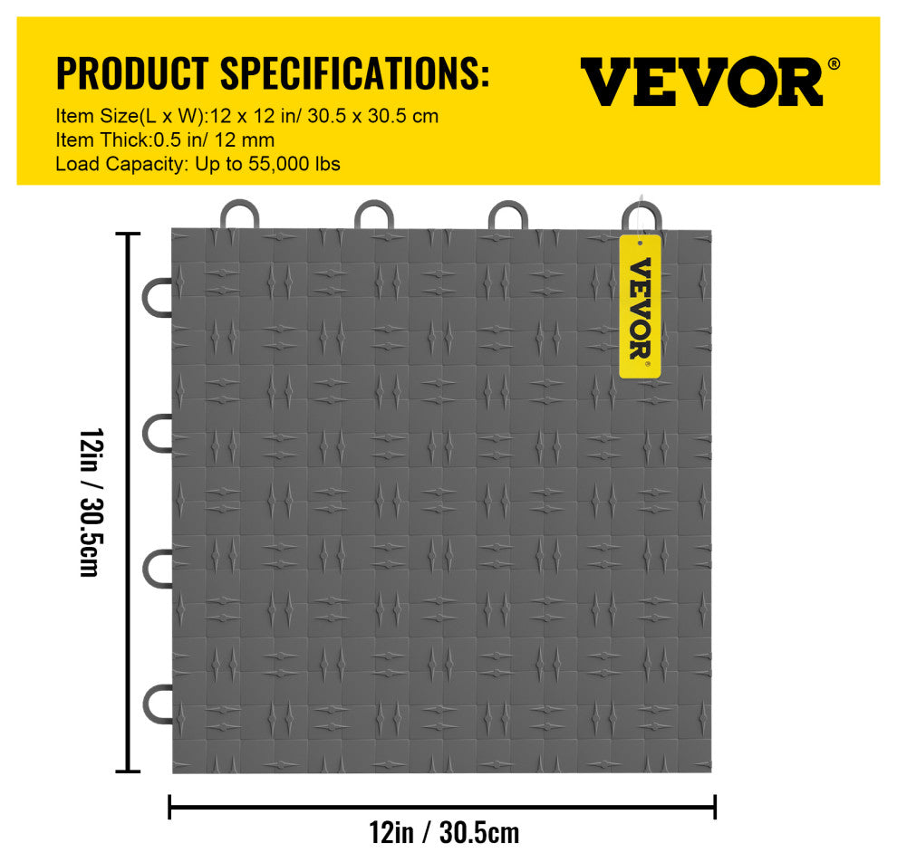 VEVOR 12"x12" Interlocking Garage Flooring Tiles, Gray, 25 Sq. Ft.