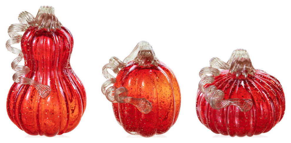 3-Piece Set Red Glass Pumpkin & Gourd