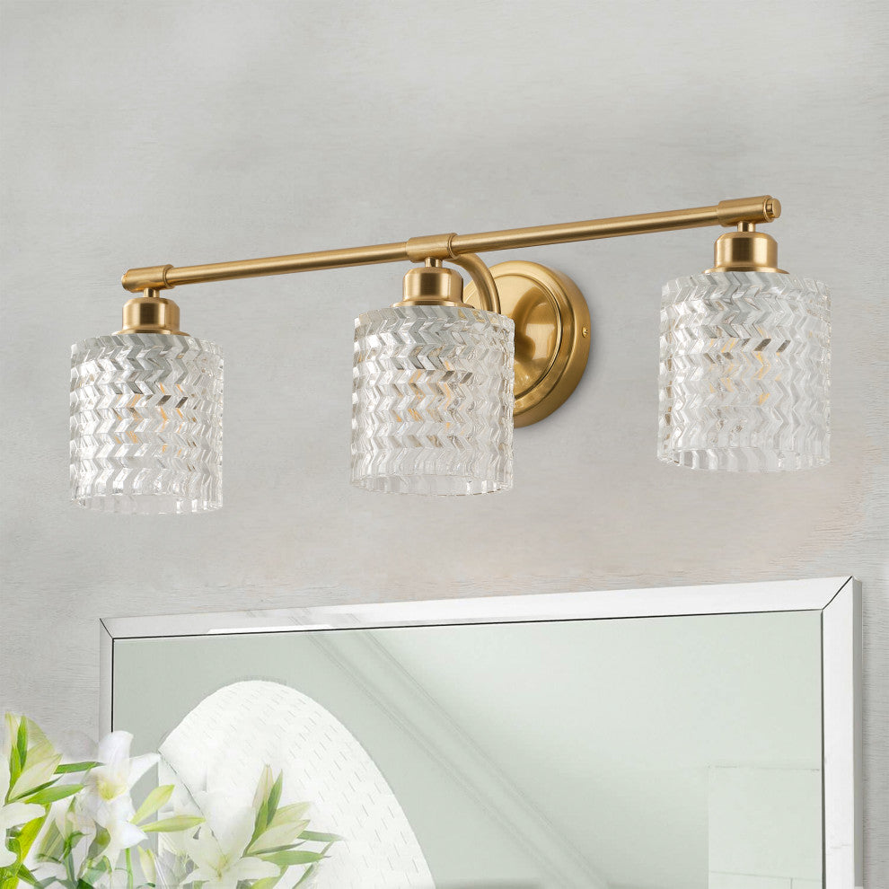 Modern 3-Light Bathroom Vanity Light with Textured Cylinder Glass Shade