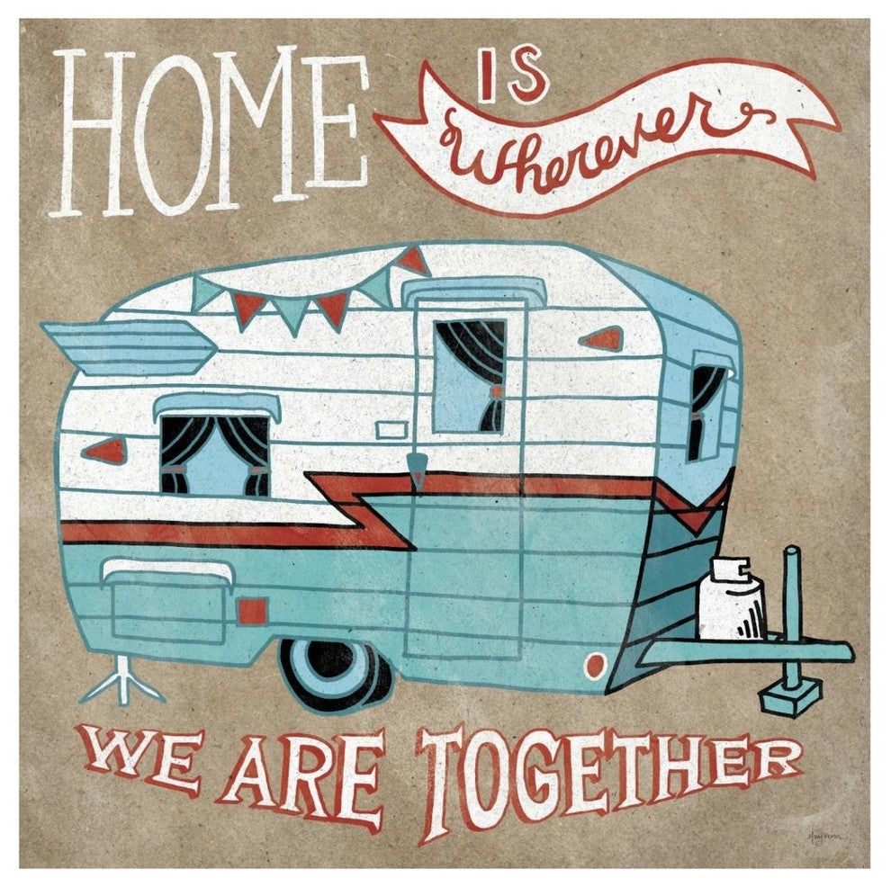 "Adventure Love Camper Taupe" Digital Paper Print by Mary Urban, 42"x42"