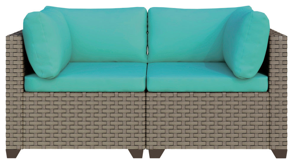Keys Outdoor Wicker Loveseat, Cyan