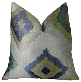 White Navy and Lime Handmade Luxury Pillow, 20"x26" Standard