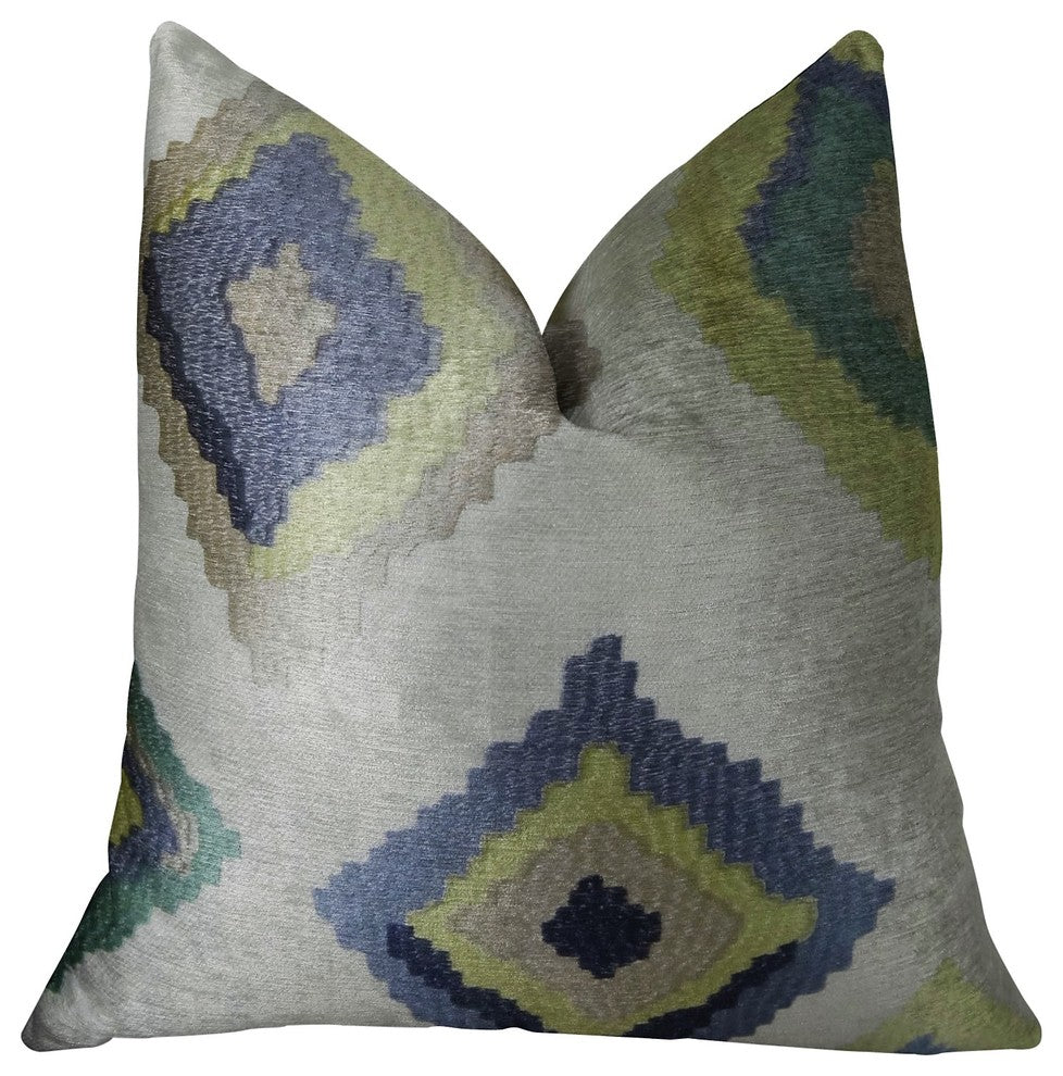 White Navy and Lime Handmade Luxury Pillow, 20"x26" Standard