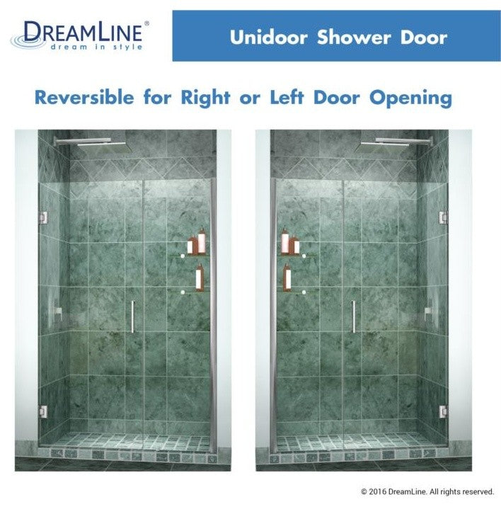 DreamLine Unidoor 42" to 43" Frameless Hinged Shower Door, Clear Glass, Chrome