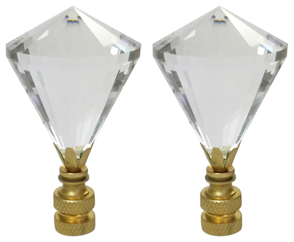 Extra Large Diamond Gem Cut Clear Crystal Lamp Finial with Polished Brass Base