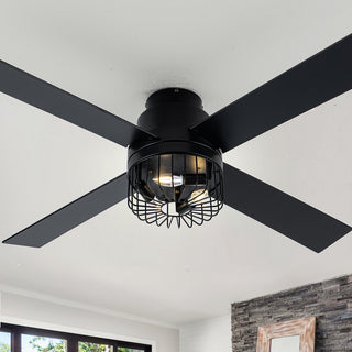 52 " Modern Flush Mount Ceiling Fan 6-speed with Light Kit and Remote Control, Black, 52"