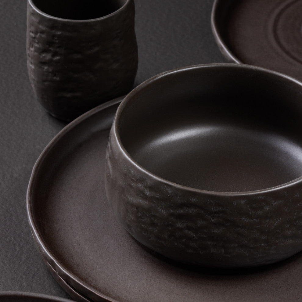 Stone by Mercer Project SHOSAI Stoneware 16 Piece Dinnerware Set, Black