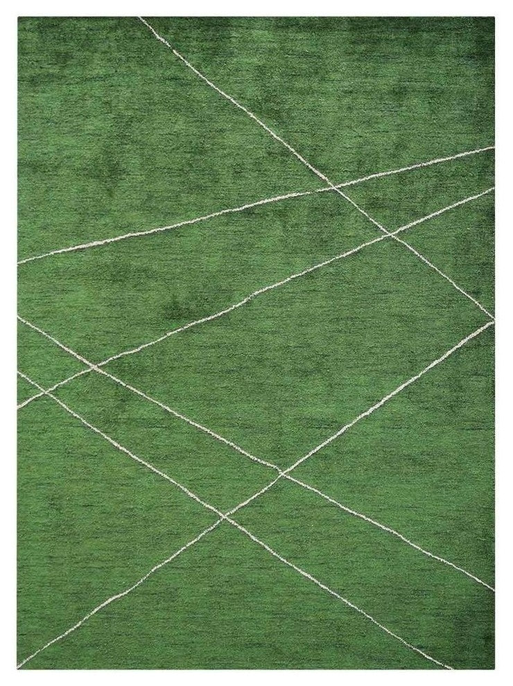 HAND KNOTTED LOOM SILK ECO-FRIENDLY AREA RUGS-Rectangle,Green Beige,Geometric, [Rectangle] 5'x8'