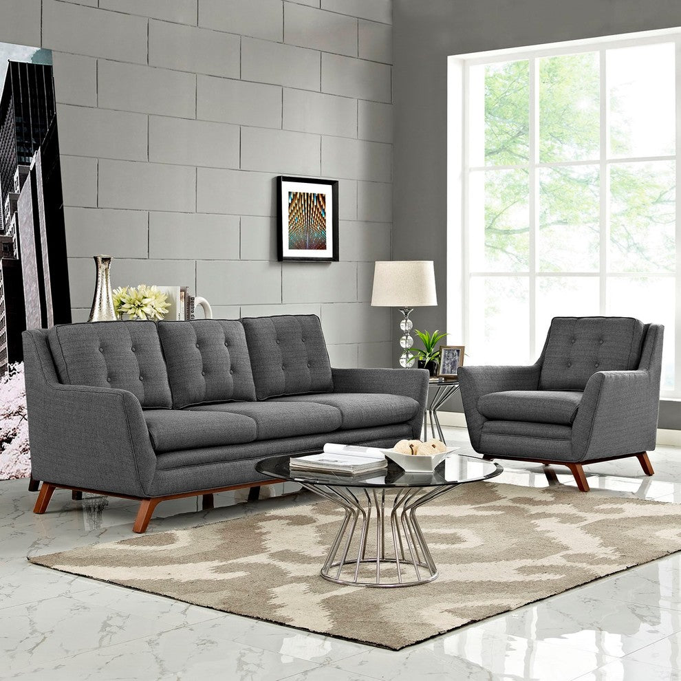 Modern Contemporary Urban Living Sofa Set ( Set of Two), Grey Gray, Fabric