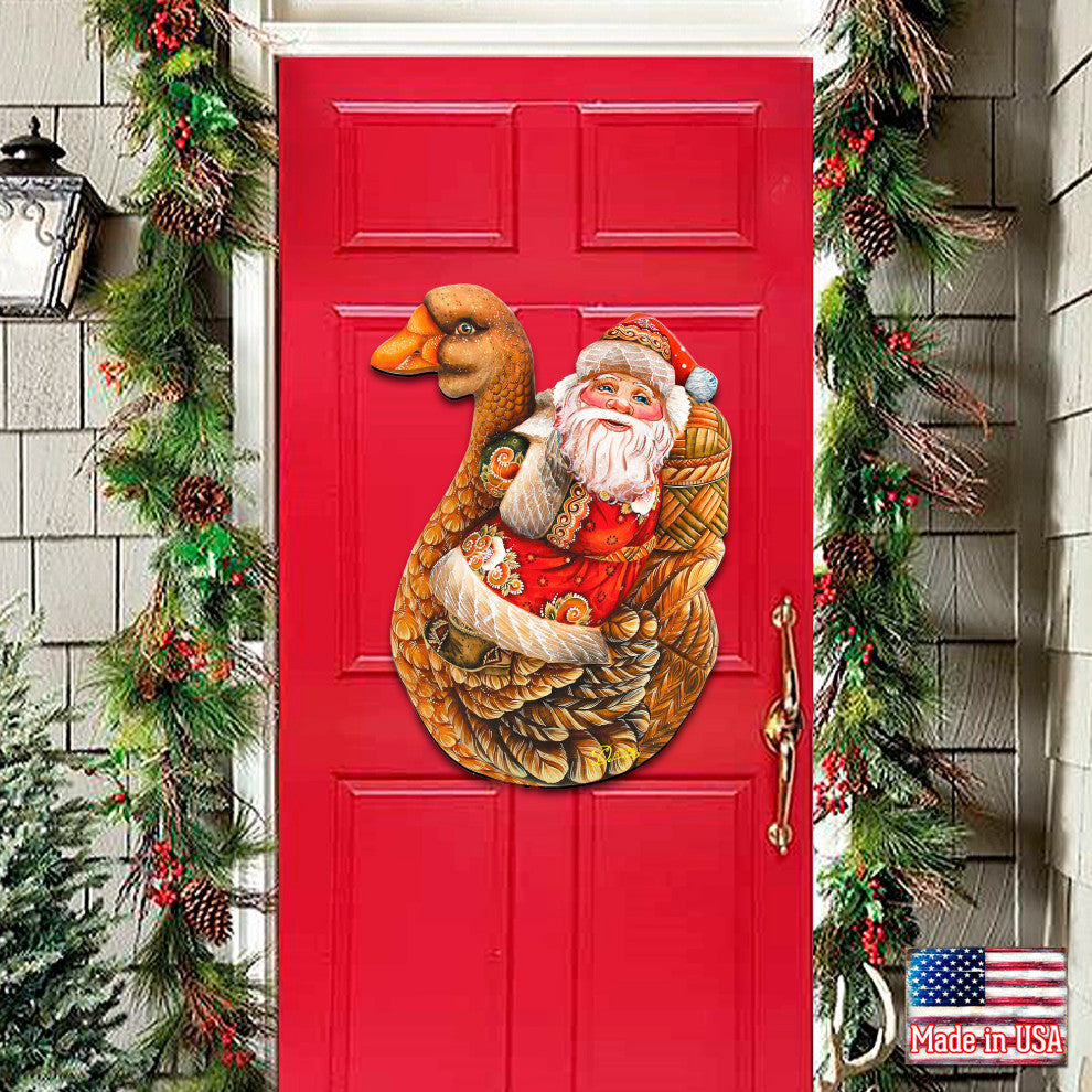 Christmas Goose Santa Wooden Door Hanger