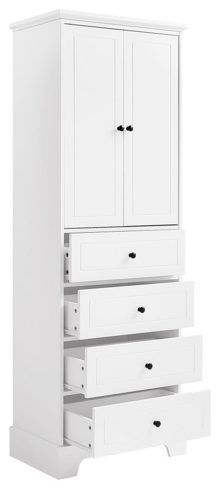 24 in. W x 68 in. H MDF Bathroom Storage Cabinet with Two Doors and Four Drawers, White