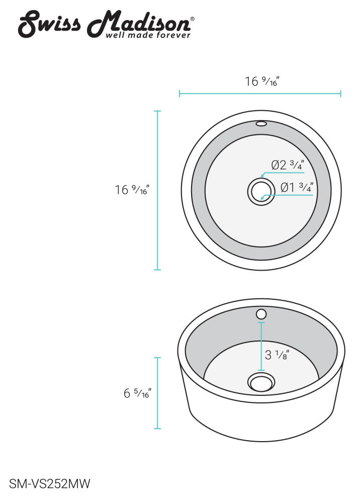 Monaco Round Vessel Sink, Matte White