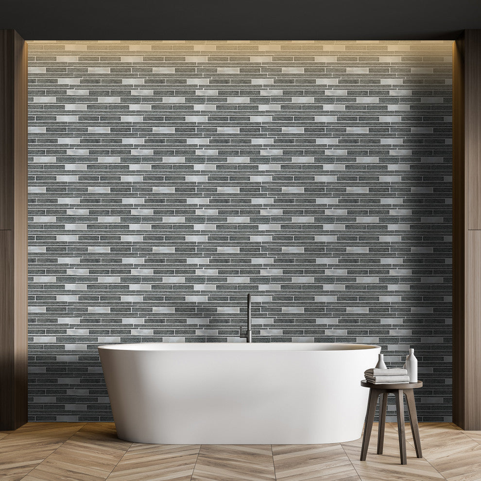 Ardcarn 11.8"x10.9" Laminated Glass Mosaic Mix Wall Tile, Black, Sample