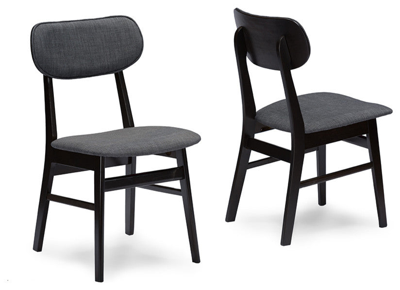 Debbie Mid-Century Dark Brown Wood Gray Fabric Dining Chair, Set of 2