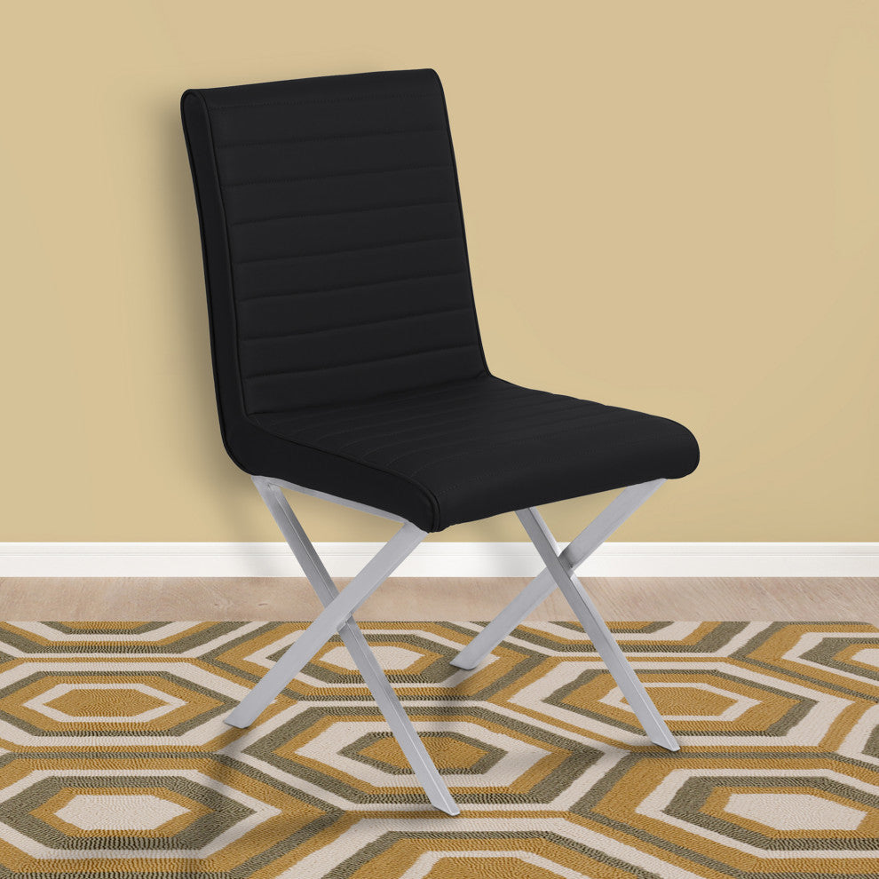 Tempe Contemporary Dining Chair In Black Faux Leather, Set of 2