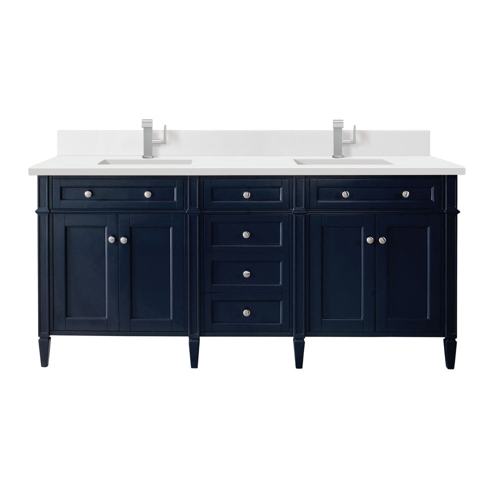 Brittany 72" Double Vanity, Victory Bleu, 1-Hole White Quartz, Backsplash