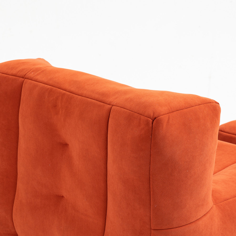 Memory Foam Padded Bean Bag Sofa with Ottoman, Comfy Velvet, Red