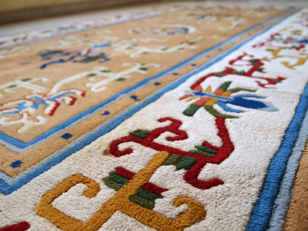 Handmade vintage Art Deco Chinese rug 3.9' x 6.9' ( 120cm x 213cm ) 1960s