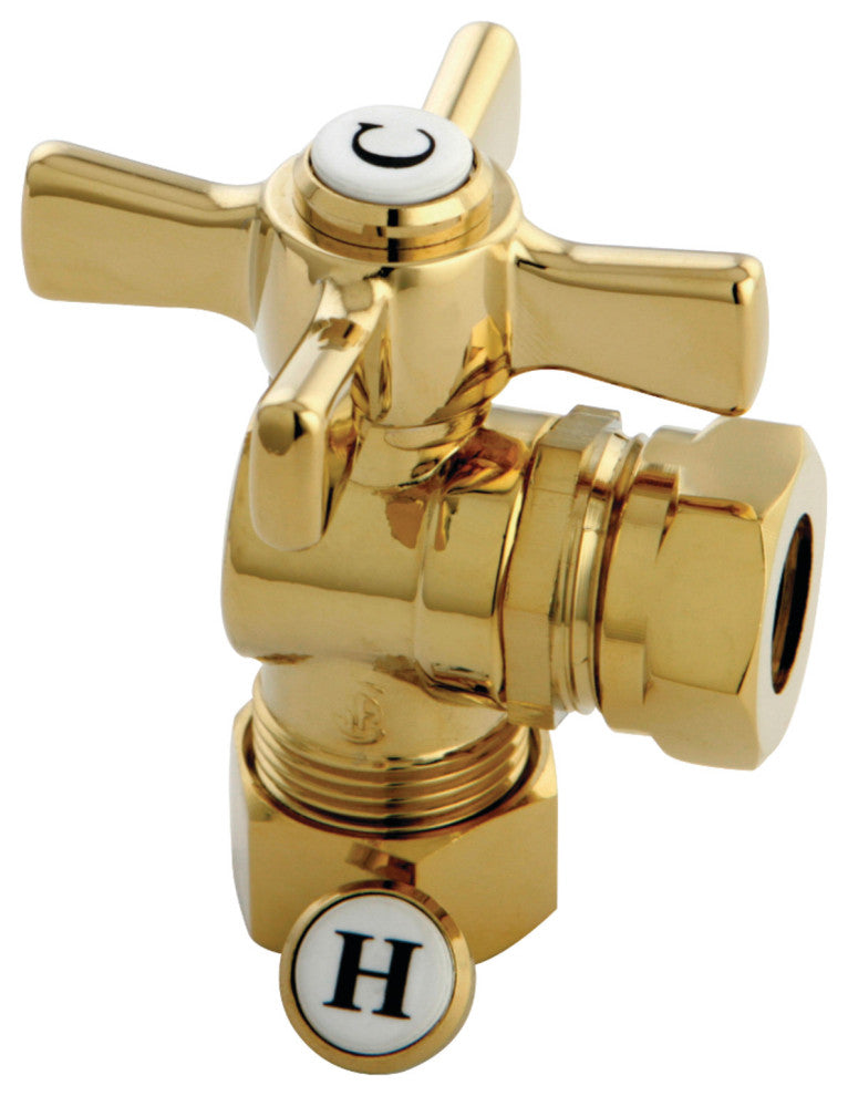 Kingston 5/8" OD Comp X 1/2" or 7/16" Slip Joint Angle Stop, Polished Brass