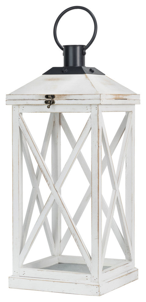 Set of 2 Farmhouse Wooden Lantern, White
