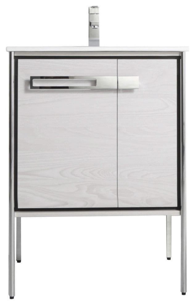 Oakville Bath Vanity, Ceramic Sink, Mild Grey Oak, 24 Inch, Chrome Hardware