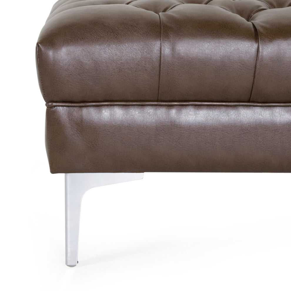Bluffton Contemporary Tufted One Armed Chaise Lounge, Dark Brown + Silver