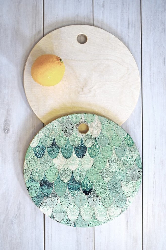 Monika Strigel Lily Mint Mermaid Cutting Board Round, 11.5"x11.5"