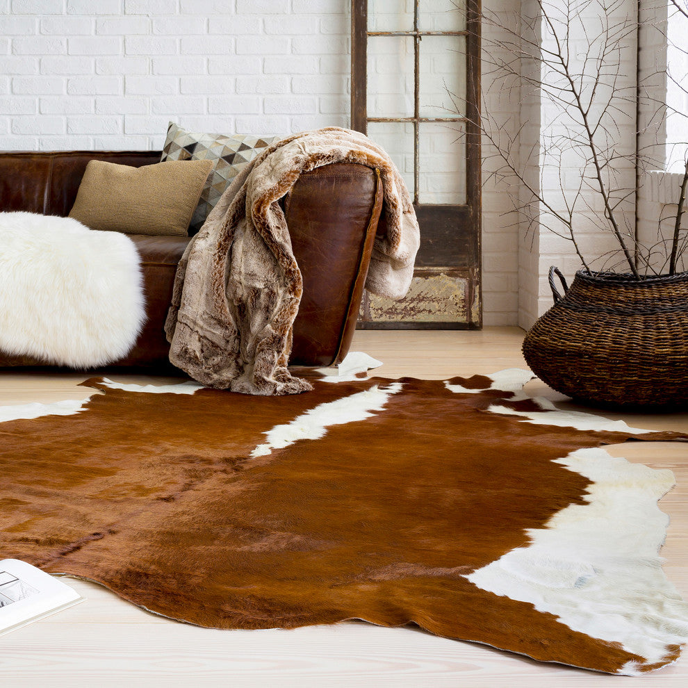 Surya Duke DUK-1001 Hide, Leather & Fur Area Rug, Camel, 7' Square