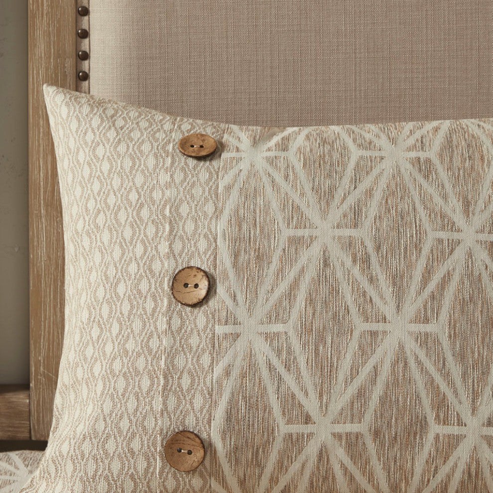 Madison Park Signature Grace Button Accent Taupe Duvet Cover Set w Insert, Queen