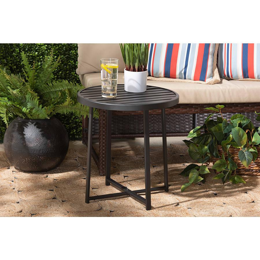 Baxton Studio Sadiya Modern Industrial Black Finished Metal Outdoor Side Table