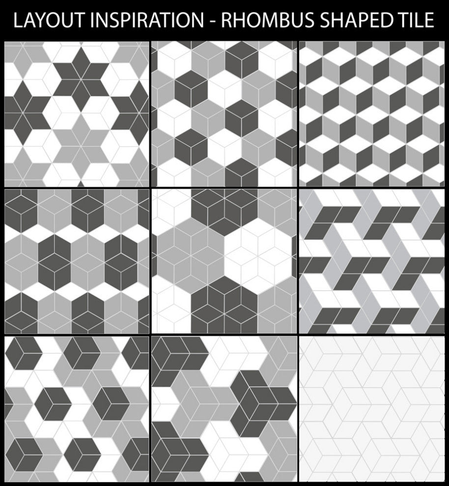 Rhombus Porcelain Floor and Wall Tile, Black, Sample
