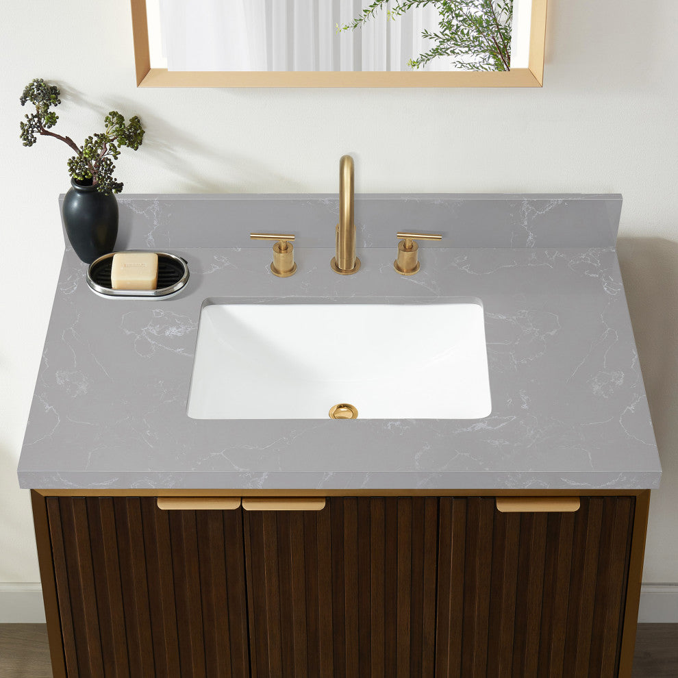 Jaen Composite Stone Vanity Top With Ceramic Sink, Reticulated Gray, 37"