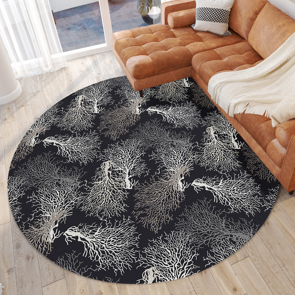 Indoor/Outdoor Seabreeze SZ3 Black Machine Washable 8' x 8' Round Rug