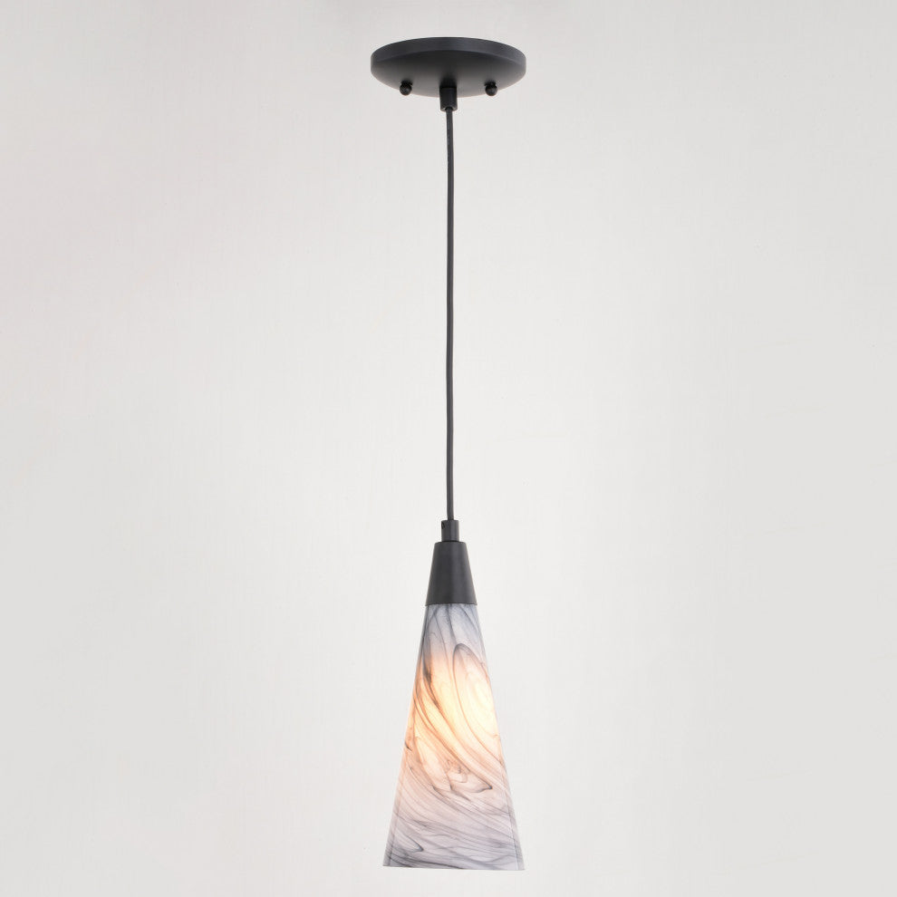 Milano Matte Black Transitional Mini Pendant Ceiling Light Multi Color Art Glass