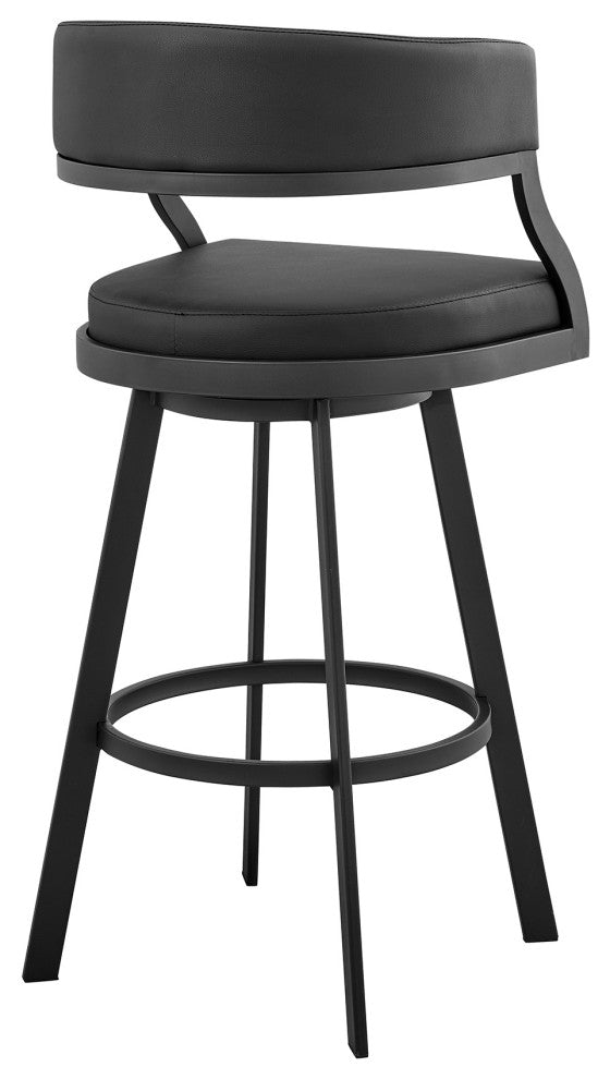 Dione 30" Bar Height Swivel Black Faux Leather and Metal Bar Stool