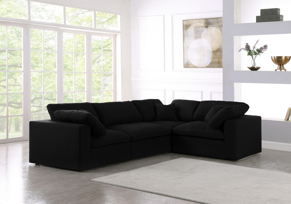 Serene Linen Textured Fabric Deluxe Comfort 4-Piece L-Shaped Sectional, Black