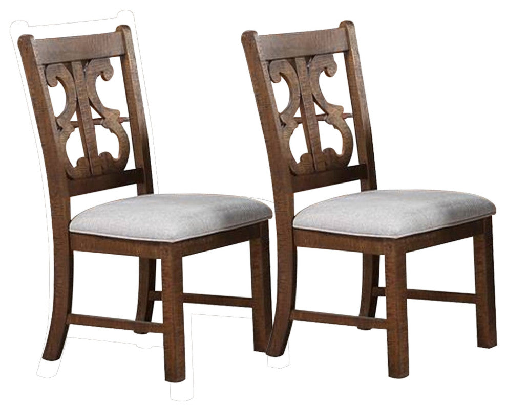 Side Chair with Fabric Seat and Cut Out Backrest, Set of 2, Brown
