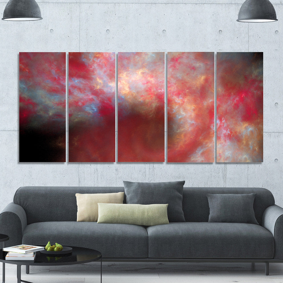 Red Starry Fractal Sky, Abstract Canvas Art Print, 60"x28", 5 Panels