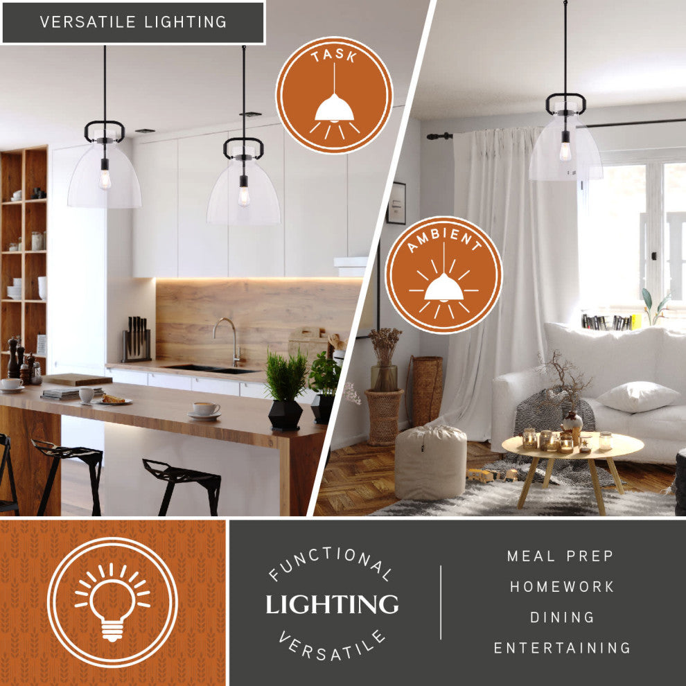 Madrona 1 Light Black Contemporary Pendant Light Clear Glass, Black