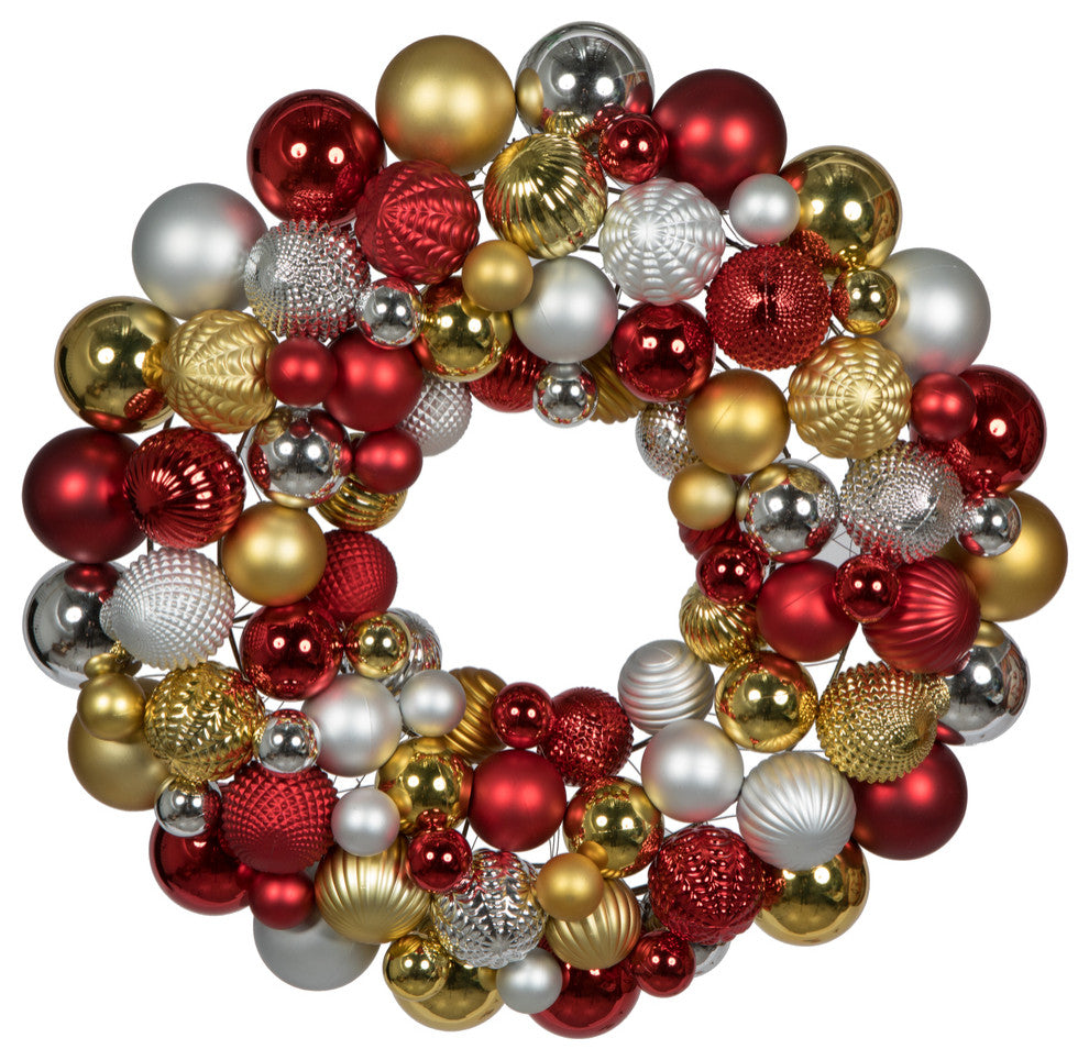 Assorted Ornament Wreath , Red, Gold, Silver, 24"