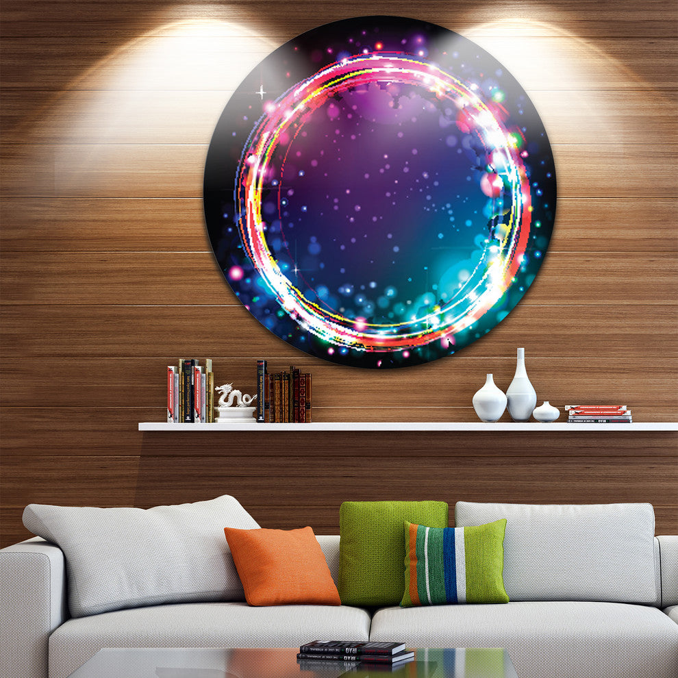 Purple Blue Circle Lights, Abstract Digital Round Wall Art, 23"